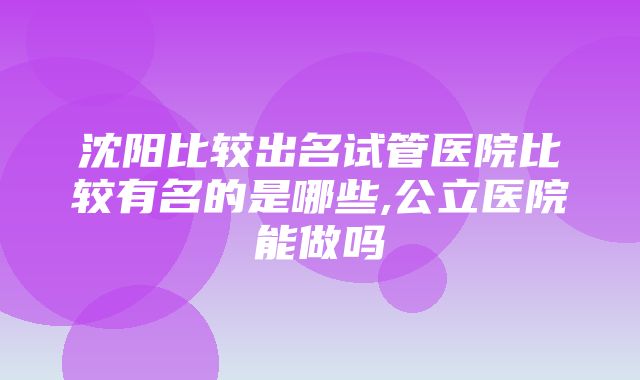 沈阳比较出名试管医院比较有名的是哪些,公立医院能做吗