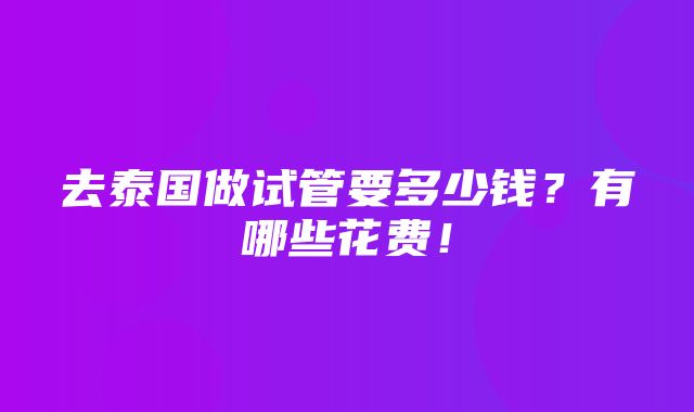 去泰国做试管要多少钱？有哪些花费！