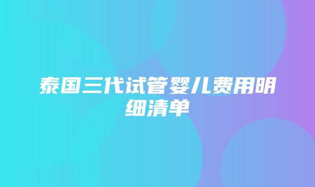 泰国三代试管婴儿费用明细清单