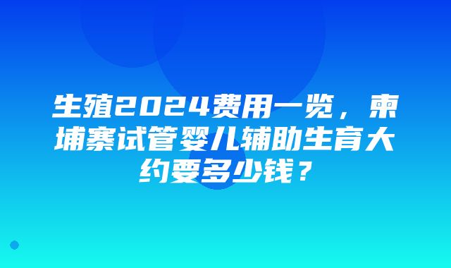 生殖2024费用一览，柬埔寨试管婴儿辅助生育大约要多少钱？