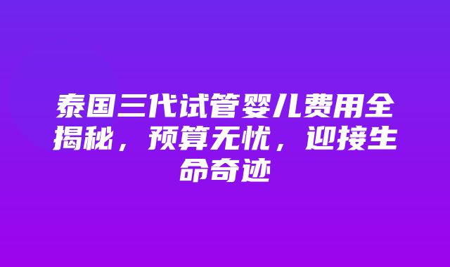 泰国三代试管婴儿费用全揭秘，预算无忧，迎接生命奇迹