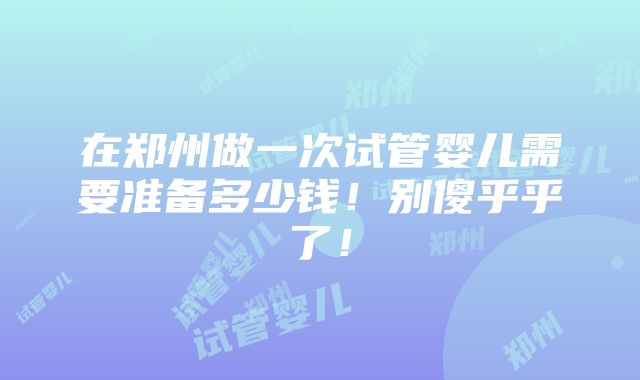 在郑州做一次试管婴儿需要准备多少钱！别傻乎乎了！