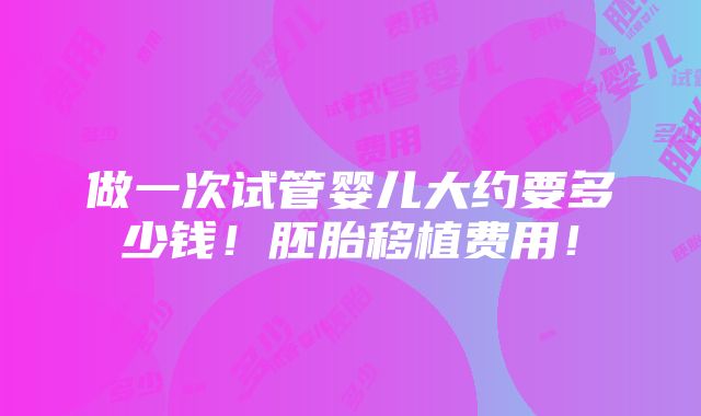 做一次试管婴儿大约要多少钱！胚胎移植费用！