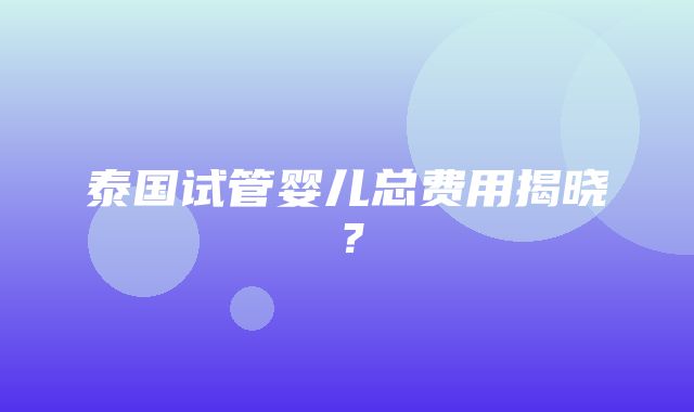 泰国试管婴儿总费用揭晓？