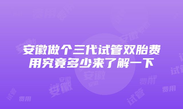 安徽做个三代试管双胎费用究竟多少来了解一下