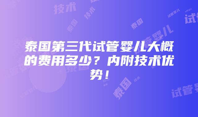 泰国第三代试管婴儿大概的费用多少？内附技术优势！