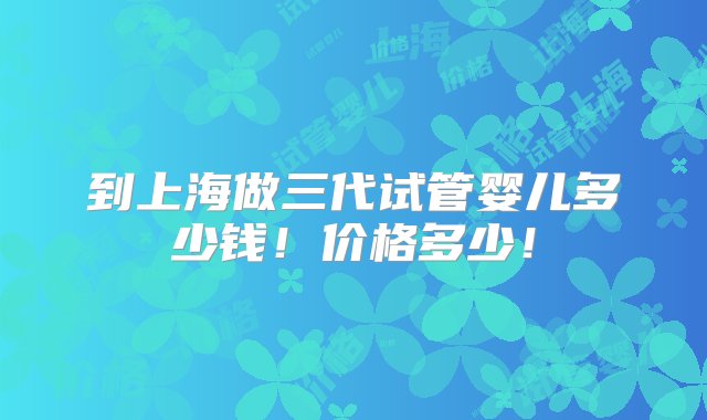 到上海做三代试管婴儿多少钱！价格多少！