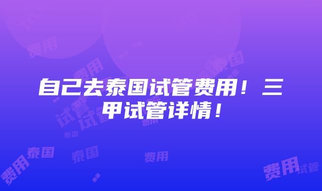 自己去泰国试管费用！三甲试管详情！