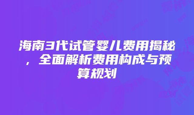 海南3代试管婴儿费用揭秘，全面解析费用构成与预算规划