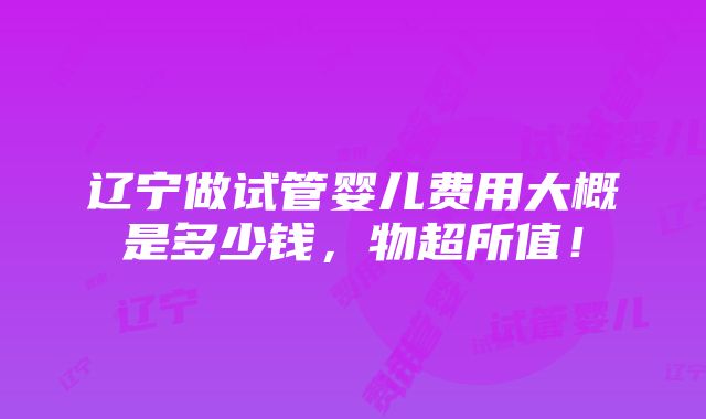 辽宁做试管婴儿费用大概是多少钱，物超所值！