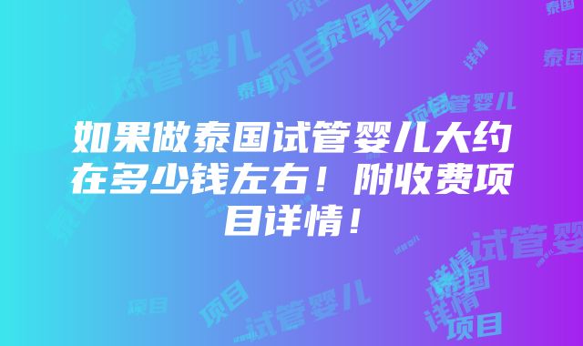 如果做泰国试管婴儿大约在多少钱左右！附收费项目详情！