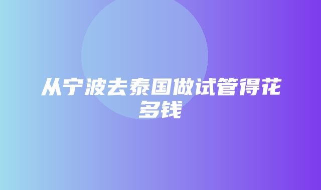 从宁波去泰国做试管得花多钱