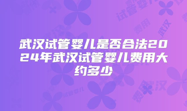 武汉试管婴儿是否合法2024年武汉试管婴儿费用大约多少