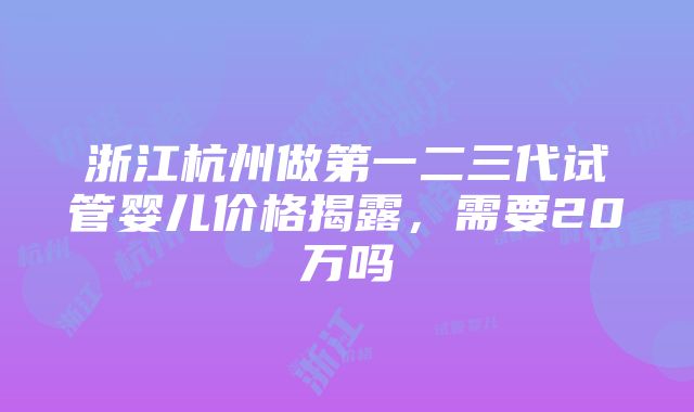 浙江杭州做第一二三代试管婴儿价格揭露，需要20万吗