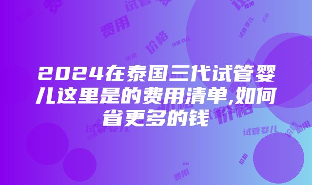 2024在泰国三代试管婴儿这里是的费用清单,如何省更多的钱