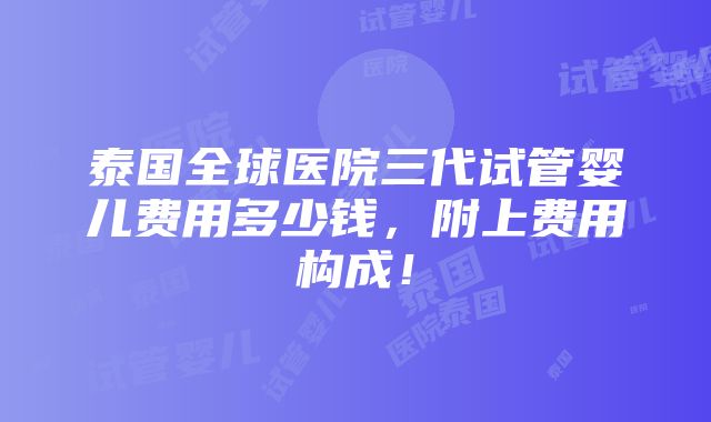 泰国全球医院三代试管婴儿费用多少钱，附上费用构成！