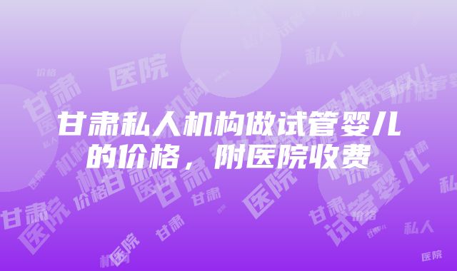 甘肃私人机构做试管婴儿的价格，附医院收费