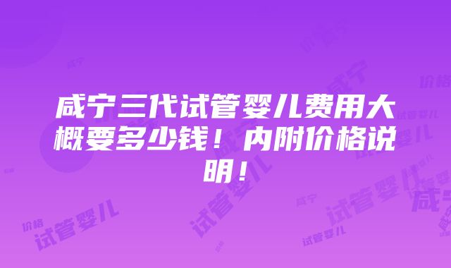 咸宁三代试管婴儿费用大概要多少钱！内附价格说明！