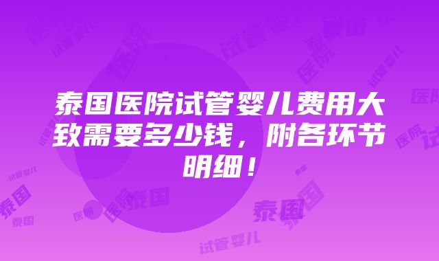 泰国医院试管婴儿费用大致需要多少钱，附各环节明细！