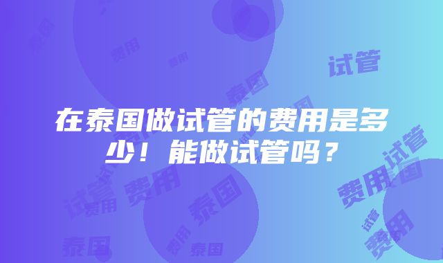 在泰国做试管的费用是多少！能做试管吗？