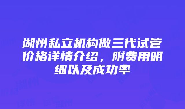 湖州私立机构做三代试管价格详情介绍，附费用明细以及成功率