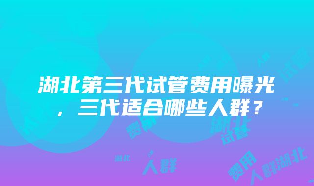 湖北第三代试管费用曝光，三代适合哪些人群？