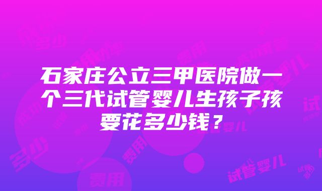 石家庄公立三甲医院做一个三代试管婴儿生孩子孩要花多少钱？