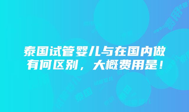 泰国试管婴儿与在国内做有何区别，大概费用是！