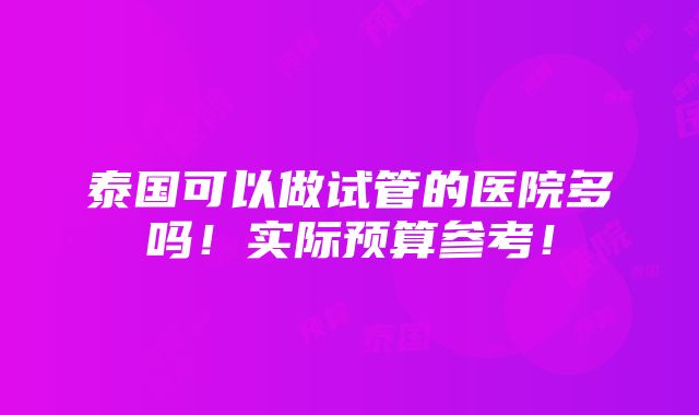 泰国可以做试管的医院多吗！实际预算参考！