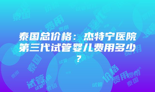 泰国总价格：杰特宁医院第三代试管婴儿费用多少？