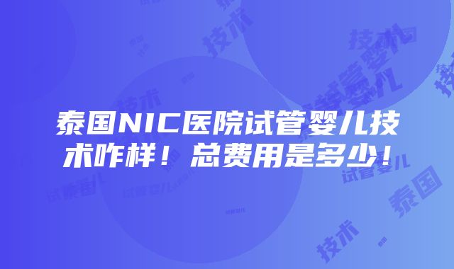 泰国NIC医院试管婴儿技术咋样！总费用是多少！