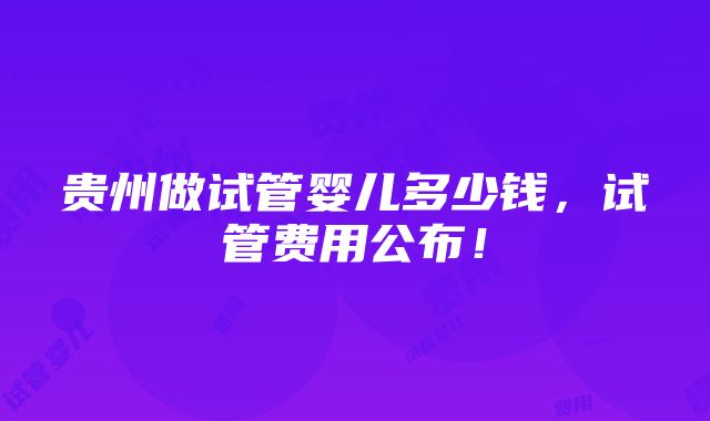 贵州做试管婴儿多少钱，试管费用公布！