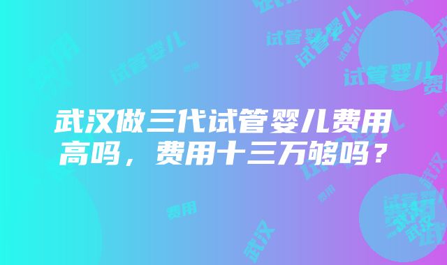 武汉做三代试管婴儿费用高吗，费用十三万够吗？