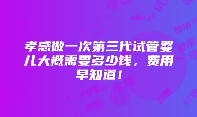 孝感做一次第三代试管婴儿大概需要多少钱，费用早知道！