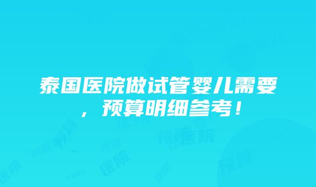 泰国医院做试管婴儿需要，预算明细参考！