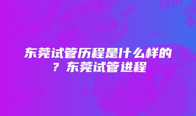 东莞试管历程是什么样的？东莞试管进程