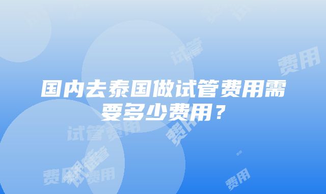 国内去泰国做试管费用需要多少费用？