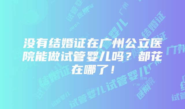 没有结婚证在广州公立医院能做试管婴儿吗？都花在哪了！