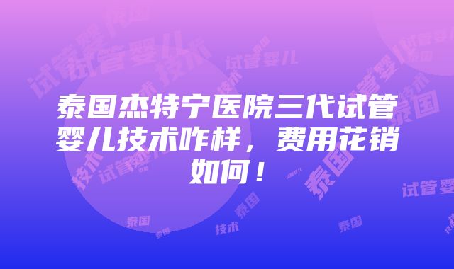 泰国杰特宁医院三代试管婴儿技术咋样，费用花销如何！