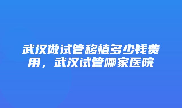 武汉做试管移植多少钱费用，武汉试管哪家医院