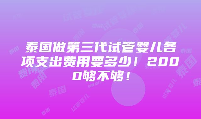 泰国做第三代试管婴儿各项支出费用要多少！2000够不够！