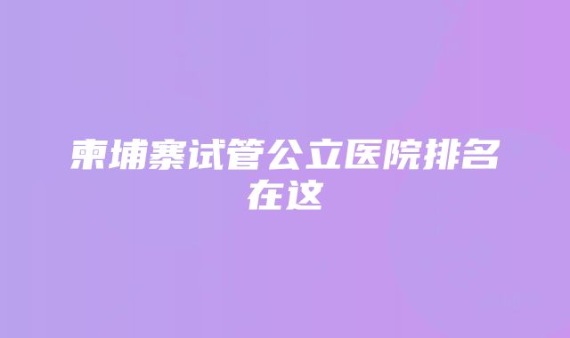 柬埔寨试管公立医院排名在这