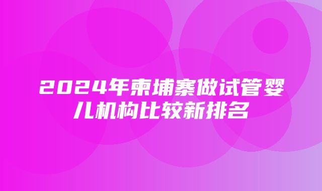 2024年柬埔寨做试管婴儿机构比较新排名