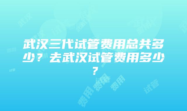 武汉三代试管费用总共多少？去武汉试管费用多少？