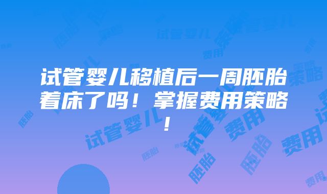 试管婴儿移植后一周胚胎着床了吗！掌握费用策略！