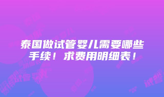 泰国做试管婴儿需要哪些手续！求费用明细表！