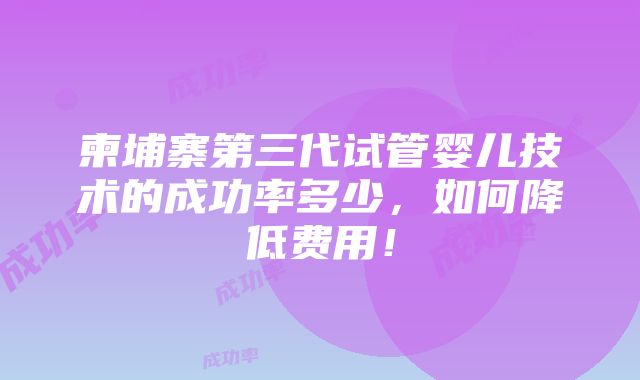 柬埔寨第三代试管婴儿技术的成功率多少，如何降低费用！