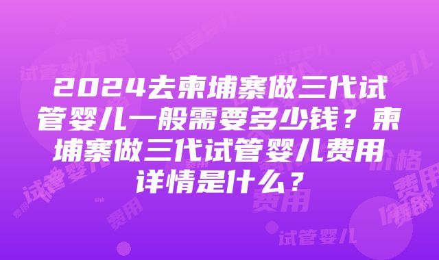 2024去柬埔寨做三代试管婴儿一般需要多少钱？柬埔寨做三代试管婴儿费用详情是什么？