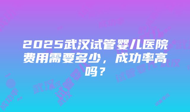 2025武汉试管婴儿医院费用需要多少，成功率高吗？