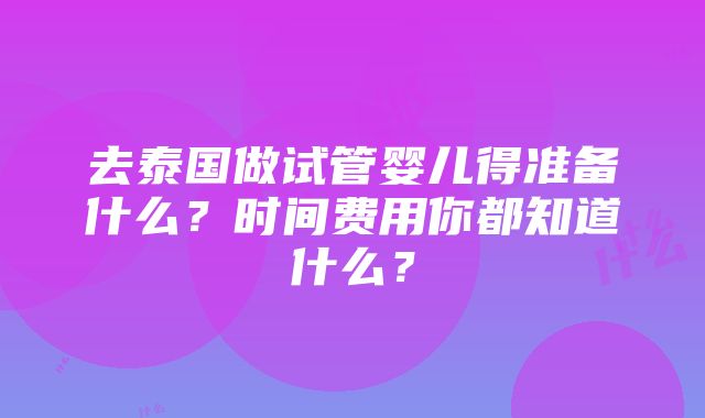 去泰国做试管婴儿得准备什么？时间费用你都知道什么？